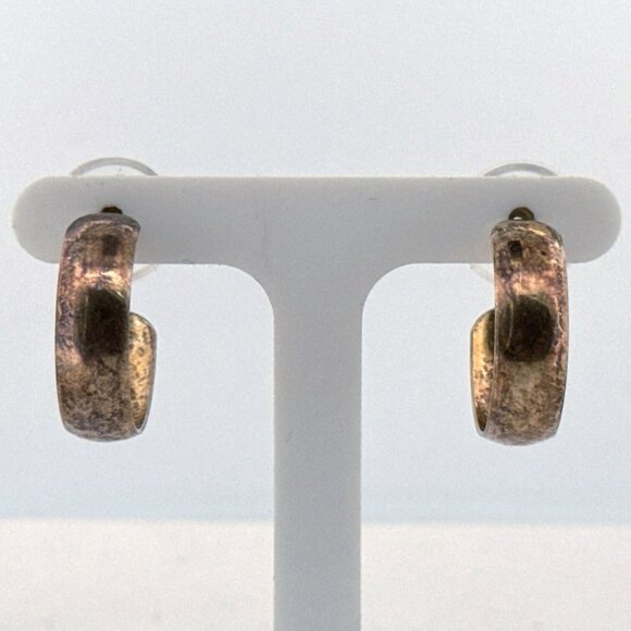 Estate Sterling Silver 925 Hoop Stud Earrings 0.78" EZ Push Backs 3.5g - Picture 1 of 8